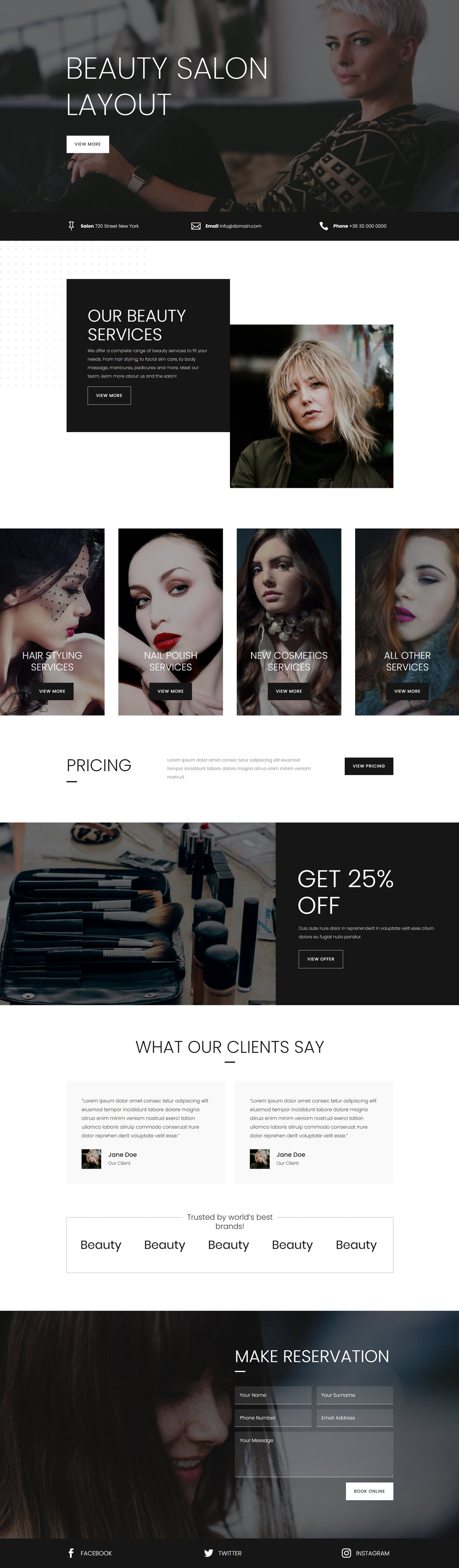 Divi Product Highlight Homepage 25 Divi Layout Pack Salone di bellezza