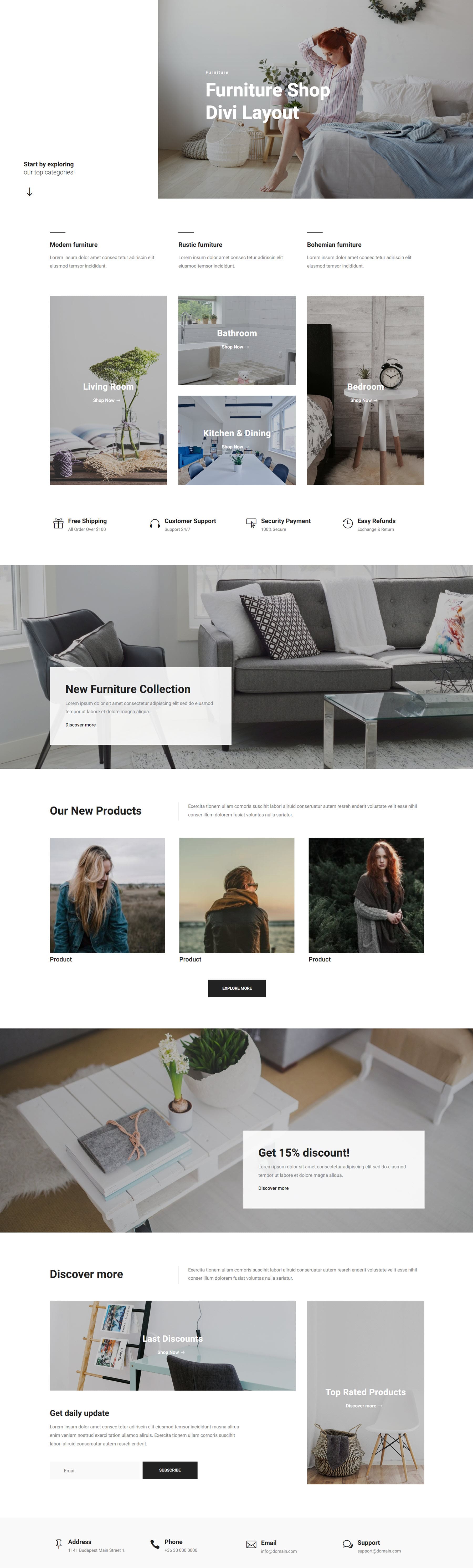 Divi Product Highlight Homepage 25 Negozio di mobili Divi Layout Pack