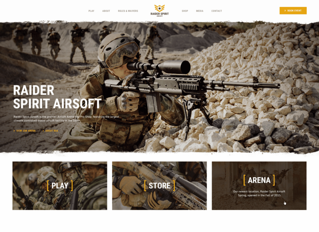 رايدر سبيريت | موضوع Airsoft Club & Paintball WordPress