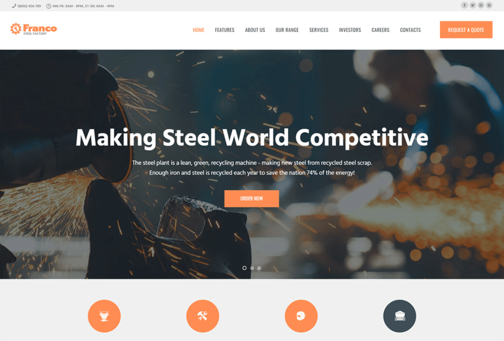 Franco - 鉄鋼工場と産業プラント製造の WordPress テーマ