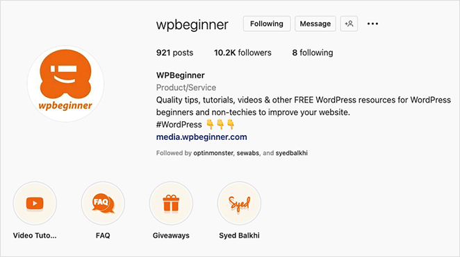 WPBeginner Instagram-Link