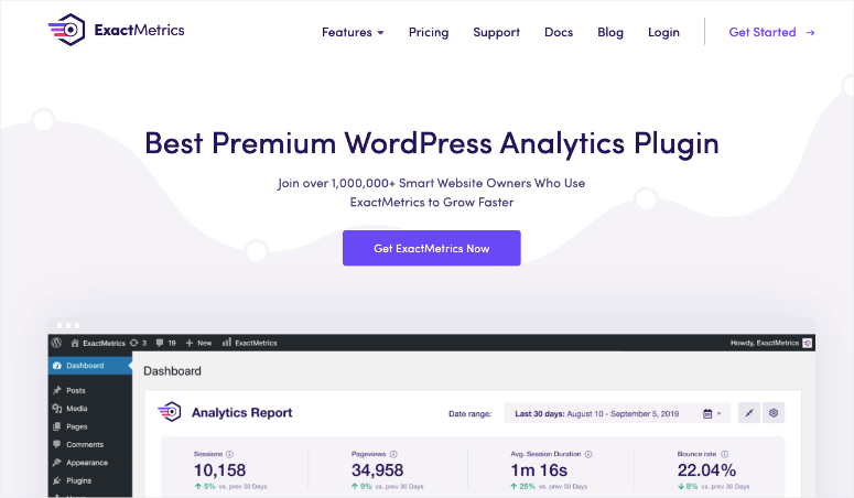 ExactMetrics - IsItWP - Kostenloser WordPress-Theme-Detektor ExactMetrics homepage