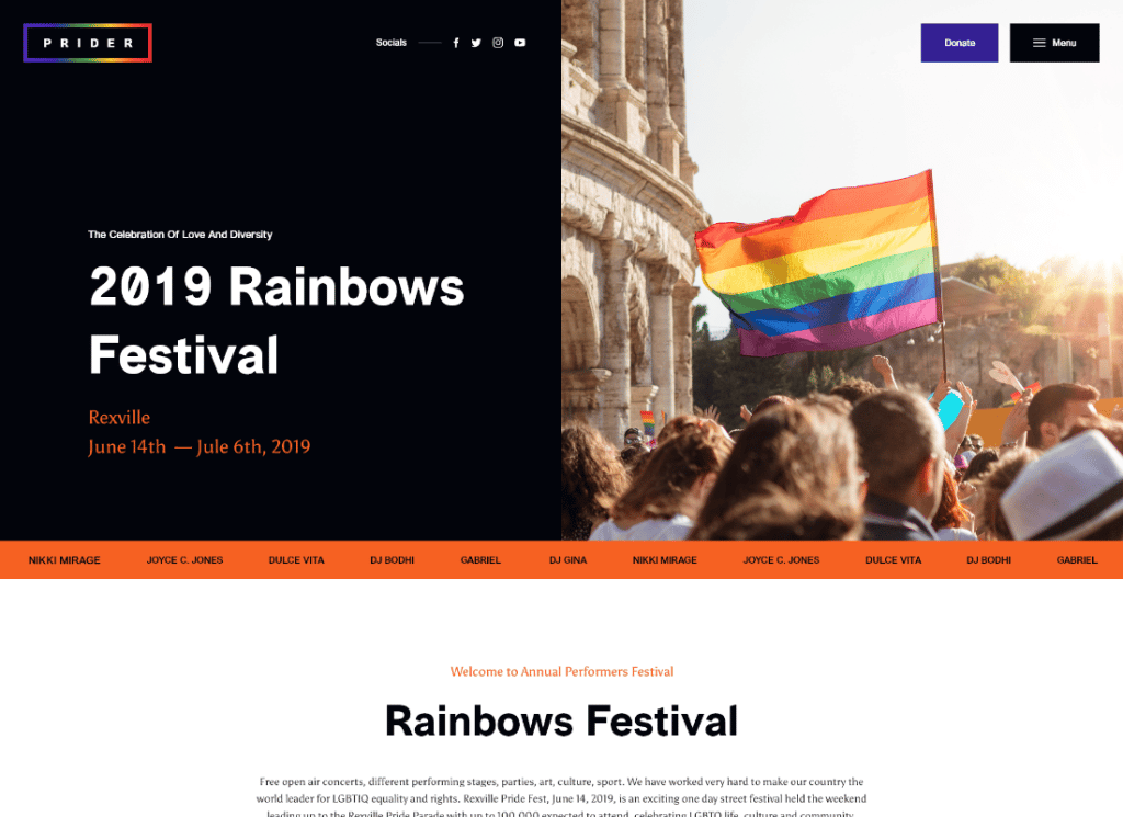 برايدر | LGBT & Gay Rights Festival WordPress Theme + Bar