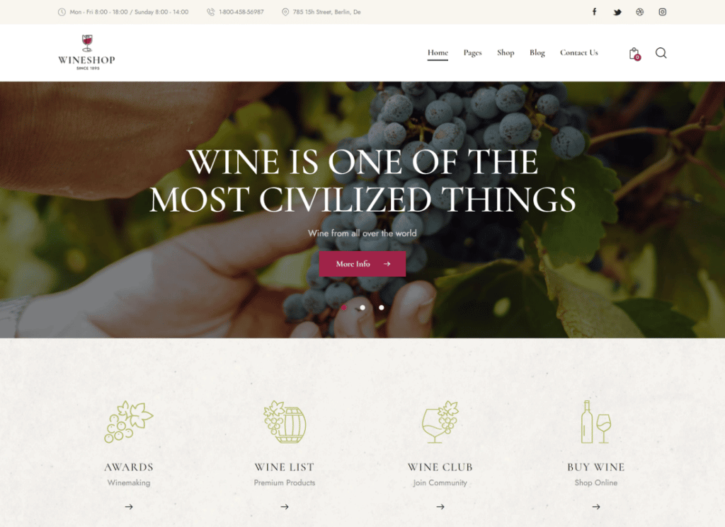 WineShop - Tema WordPress pentru magazinul de livrare online de produse alimentare și vinuri