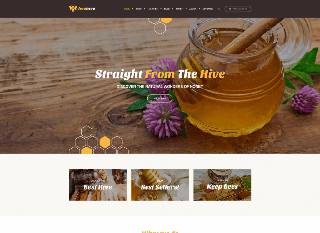 Beelove - Tema WordPress pentru producția de miere și dulciuri pentru magazinul online
