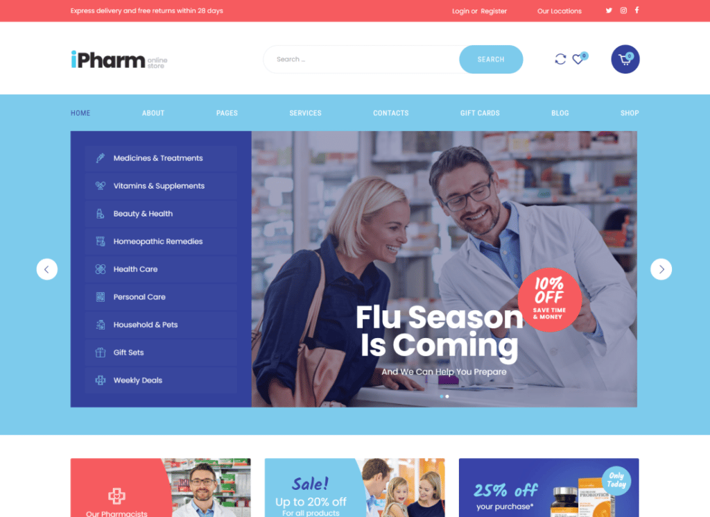 IPharm - الصيدلة على الإنترنت وموضوع WordPress الطبي