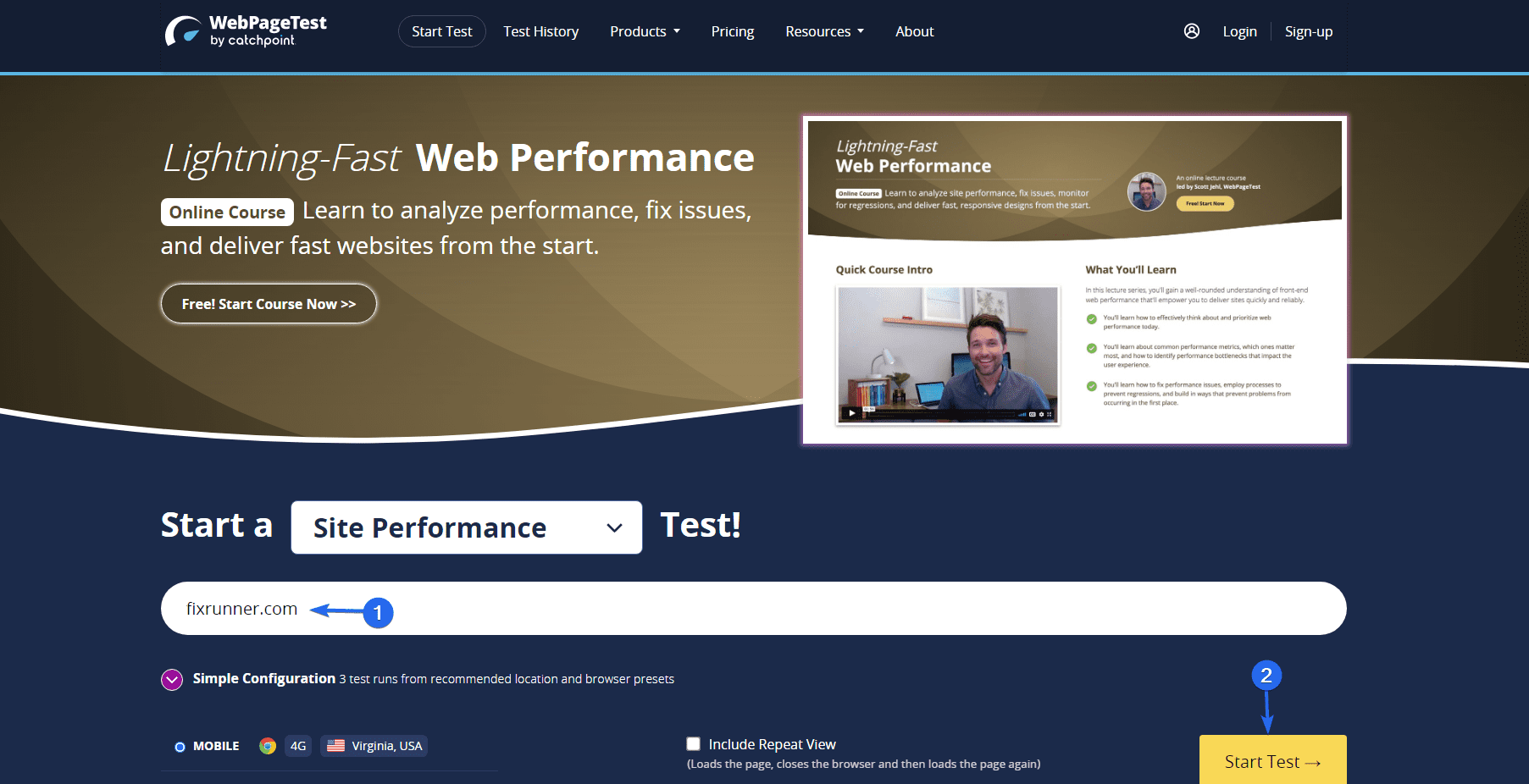 WebPageTest - تقليل أوقات استجابة الخادم (TTFB)