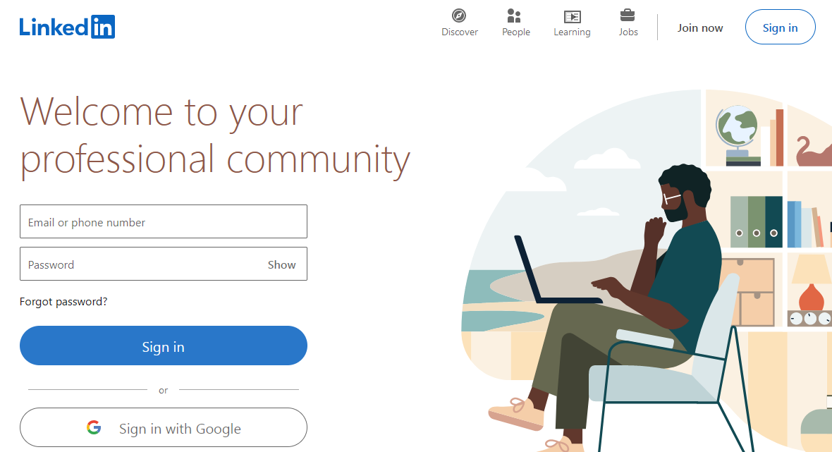 Pagina iniziale di LinkedIn