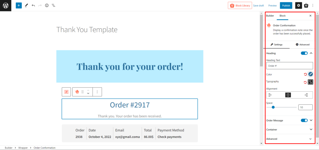 Como personalizar WooCommerce Obrigado Página 6 Thank You Page Blocks Customization Settings