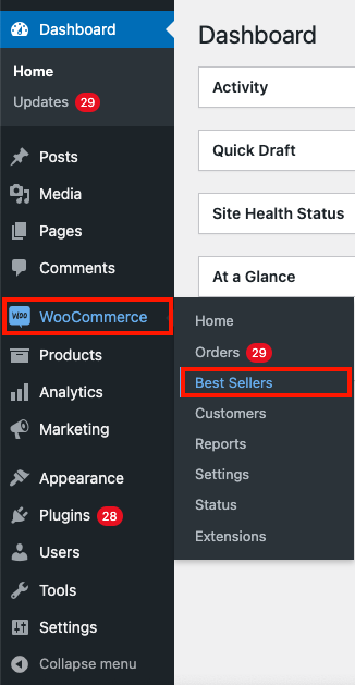 WooCommerce I più venduti dalla dashboard