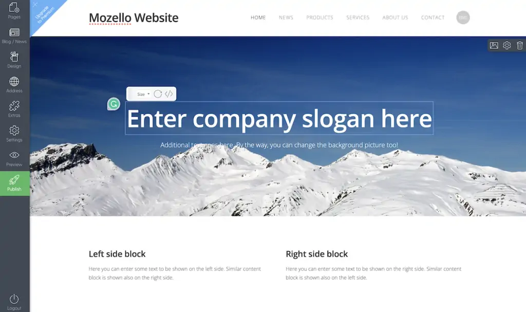 Mozello 웹사이트 빌더 내부 개요