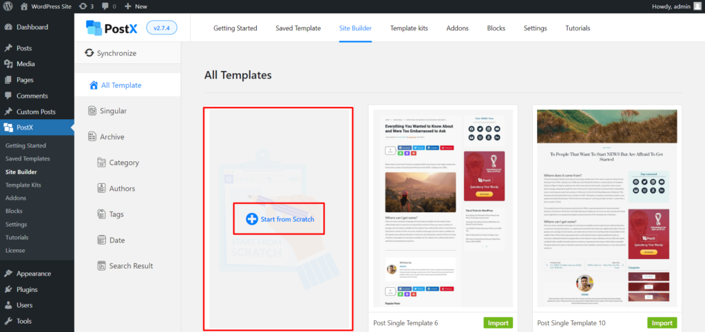 Filtro del blog di WordPress: come aggiungere un filtro nel blog di WordPress Pagina 5 Click on Start From Scratch