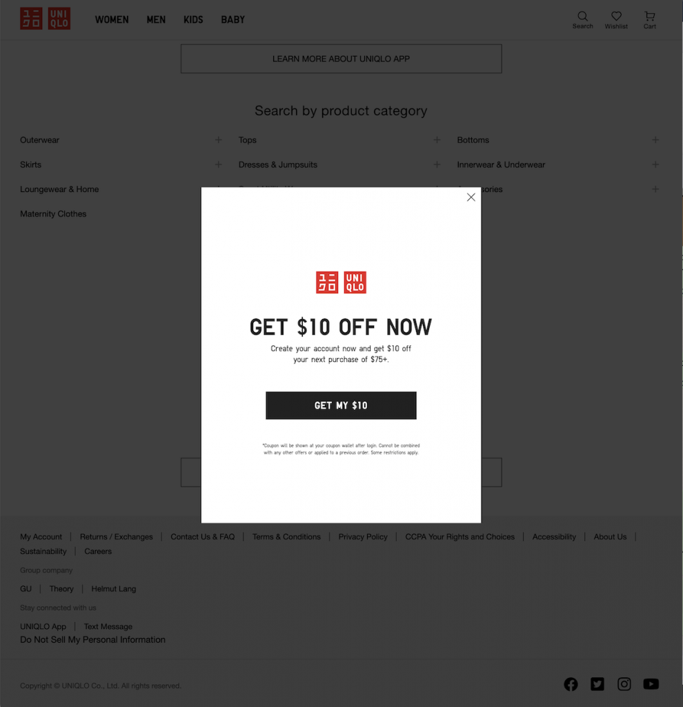 ป๊อปอัปที่แสดงใน Uniqlo Store