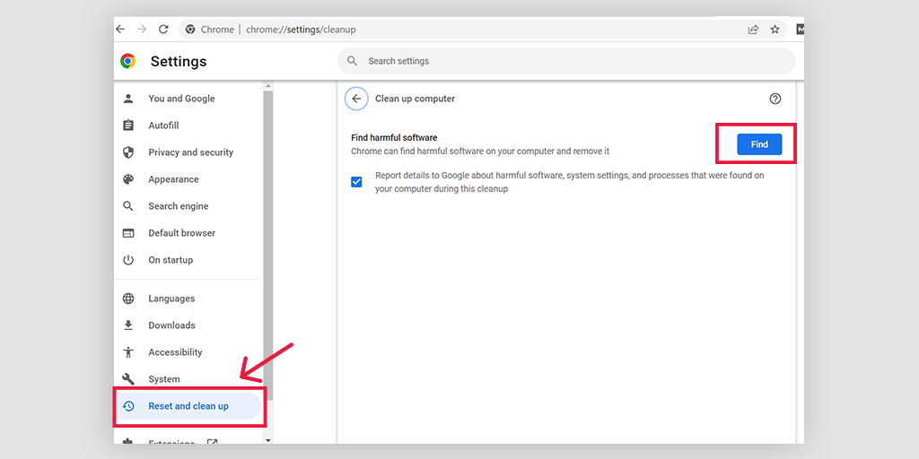 11 Cara Terbaik untuk Memperbaiki "ERR_CONNECTION_CLOSED" di Chrome 16 Scanning harmful software on your computer using the chrome cleanup tool