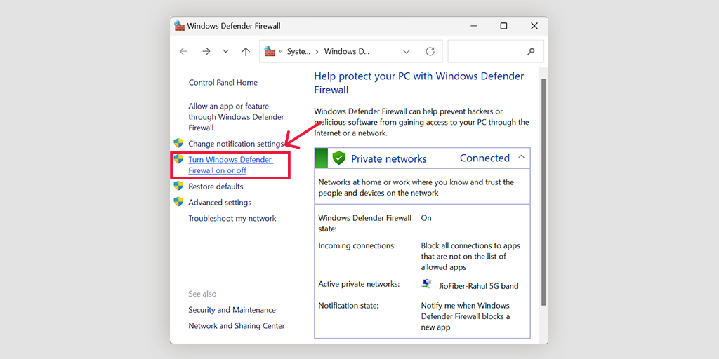 11 Cara Terbaik untuk Memperbaiki "ERR_CONNECTION_CLOSED" di Chrome 11 Turning on/off Windows Defender firewall