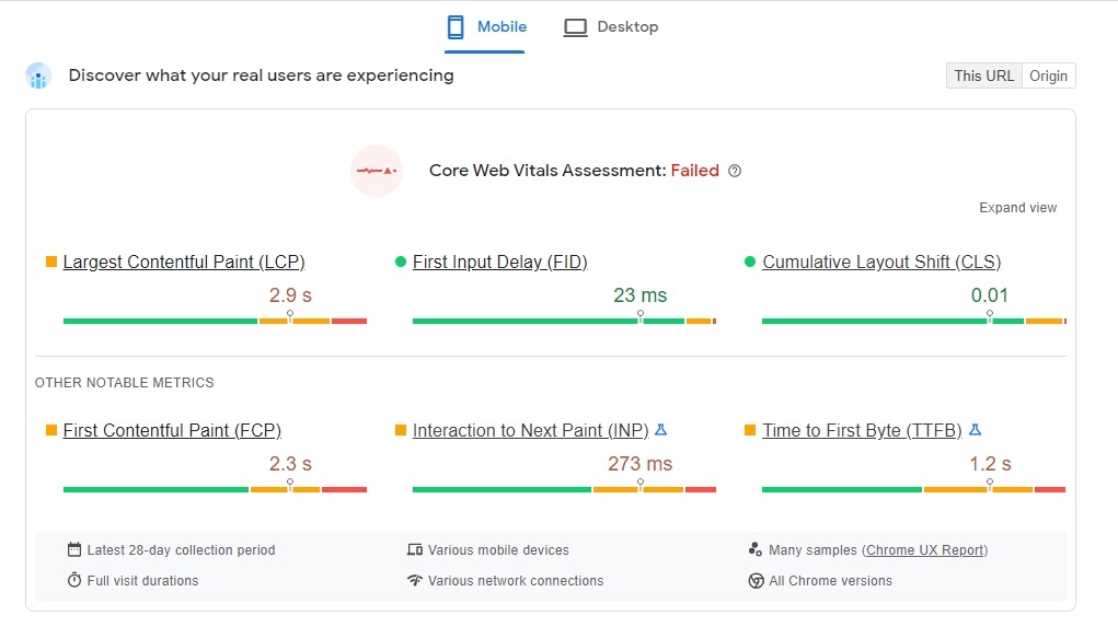 Реальные данные в PageSpeed Insights