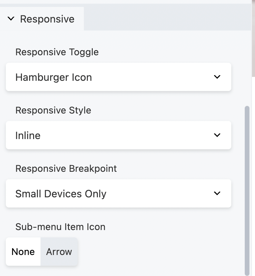 Scheda reattiva per Menu.