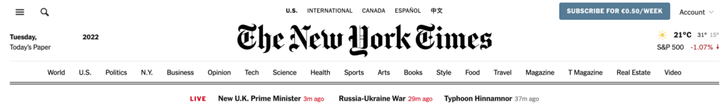 Il menù del New York Times.
