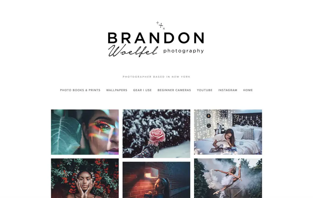 뉴욕에 기반을 둔 Brandon Woelfel 사진 작가. 그리드 레이아웃과 상단에 큰 로고가 있고 그 아래에 탐색 기능이 있는 매우 깨끗하고 간단한 웹사이트입니다.