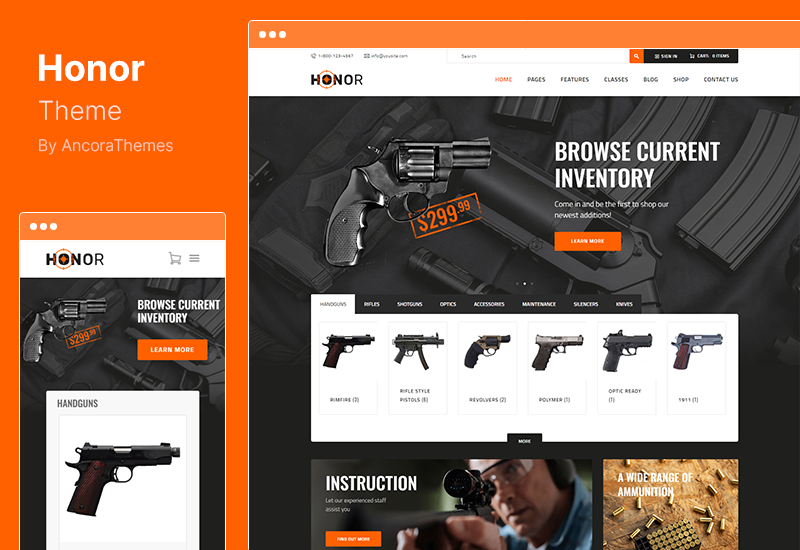 Honor Theme - 多功能射击俱乐部和武器商店 WordPress 主题