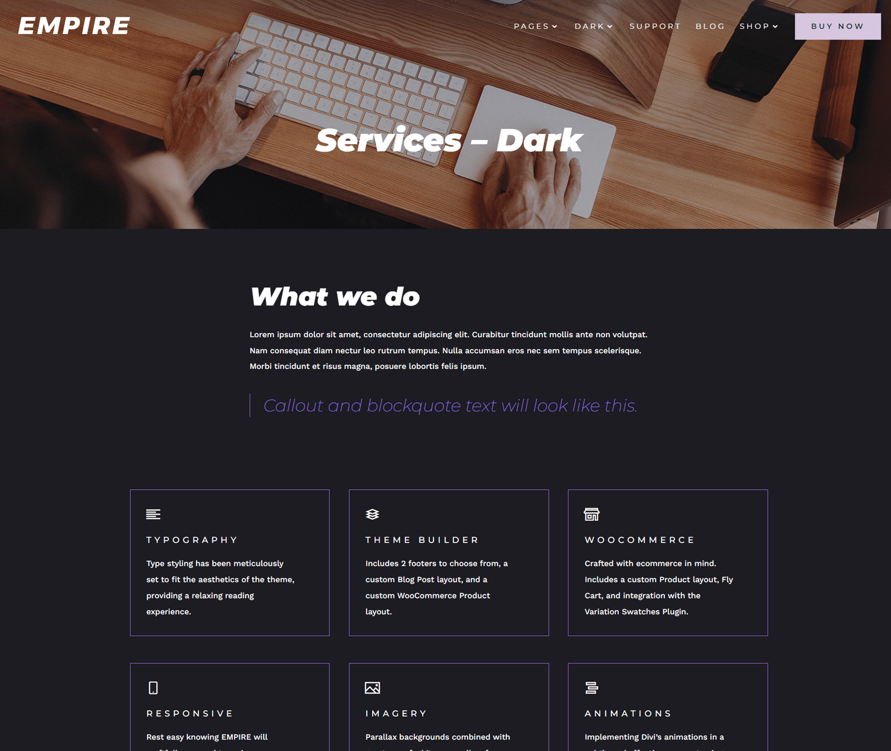 Servizi a tema per bambini Empire Divi Dark