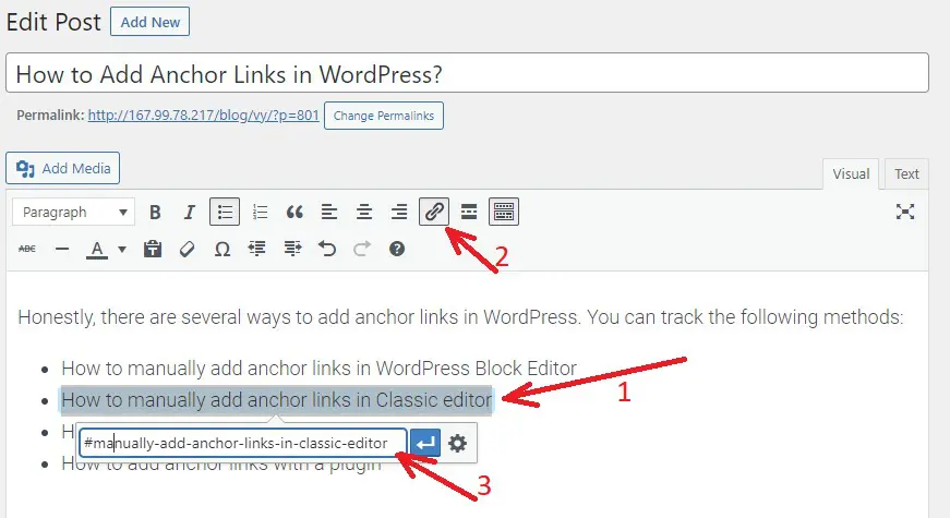 Wordpress 8에서 앵커 링크 추가