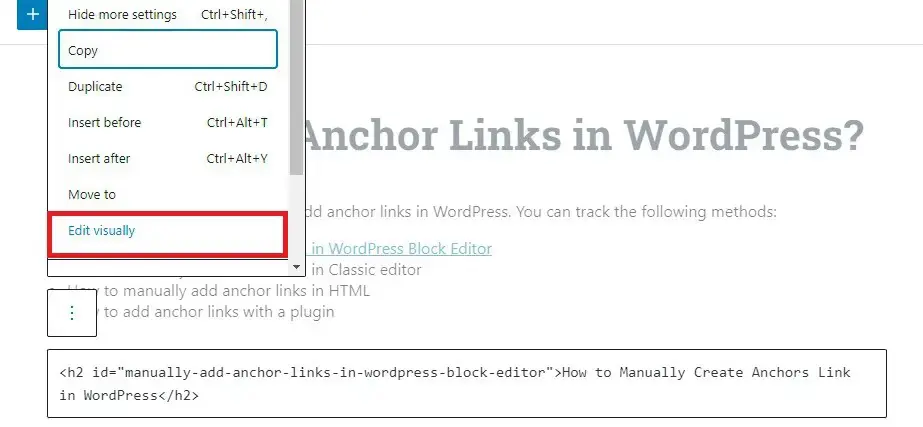 Wordpress 7에서 앵커 링크 추가