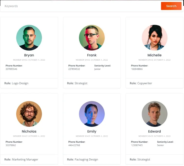 Un esempio di directory del personale di WordPress.