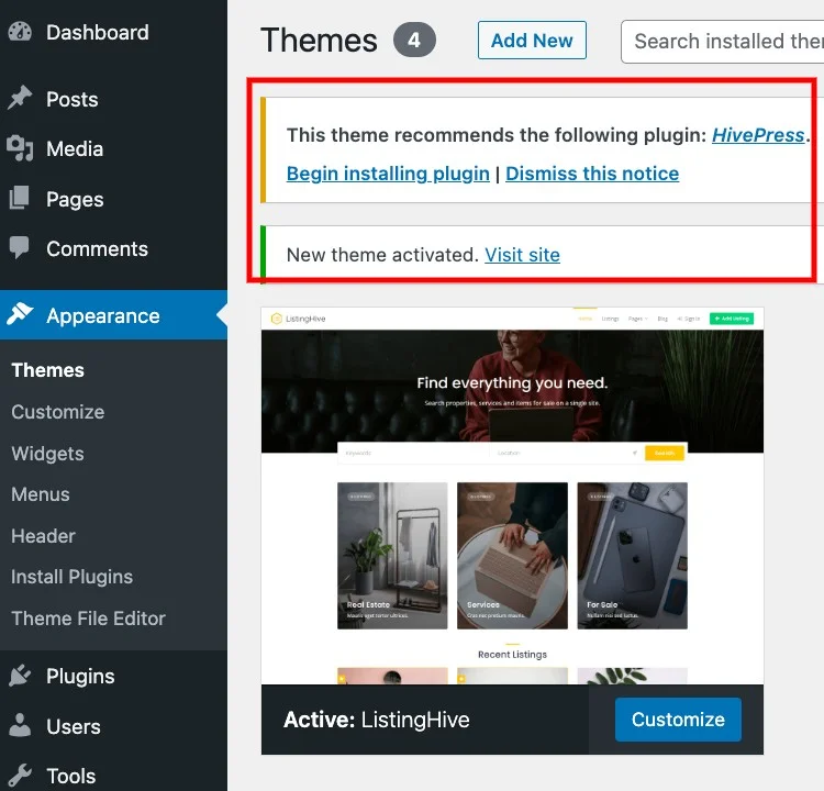 Installazione del plug-in HivePress.