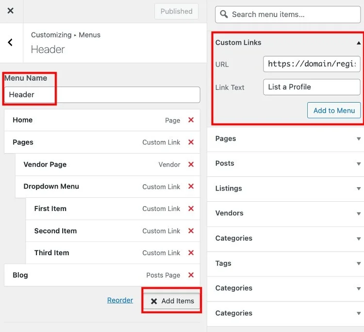Aggiunta di un nuovo menu nella directory del personale di WordPress.