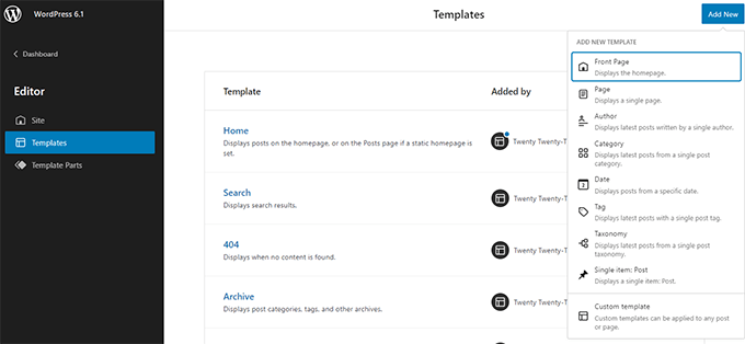 Editor situs sekarang memiliki lebih banyak template
