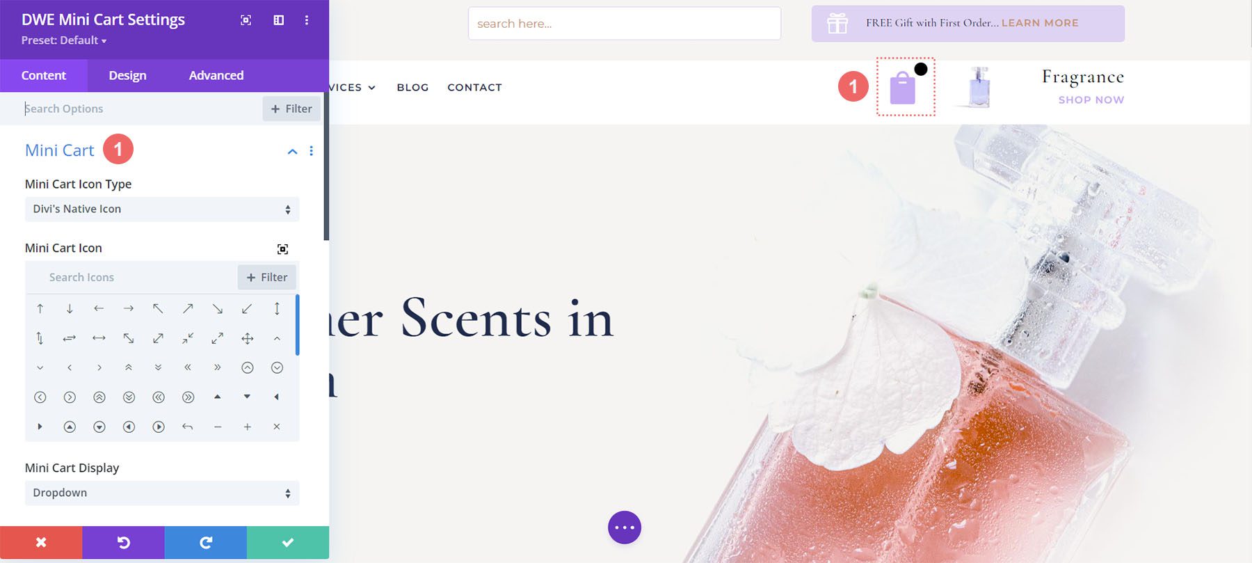 Keranjang Mini Diperpanjang Divi WooCommerce