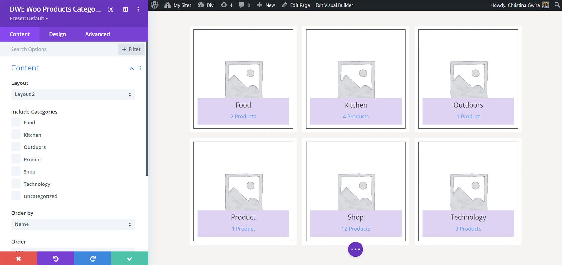 Kategori Produk Diperpanjang Divi WooCommerce