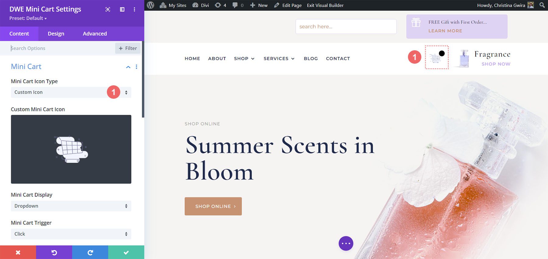 Keranjang Mini Diperpanjang Divi WooCommerce