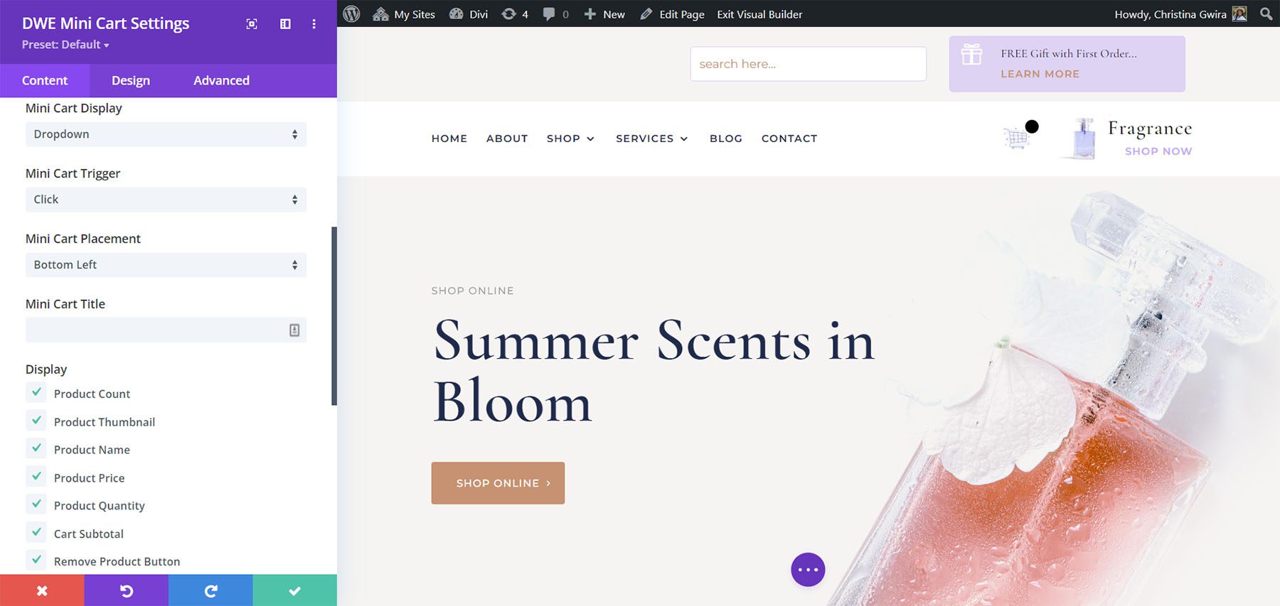Keranjang Mini Diperpanjang Divi WooCommerce