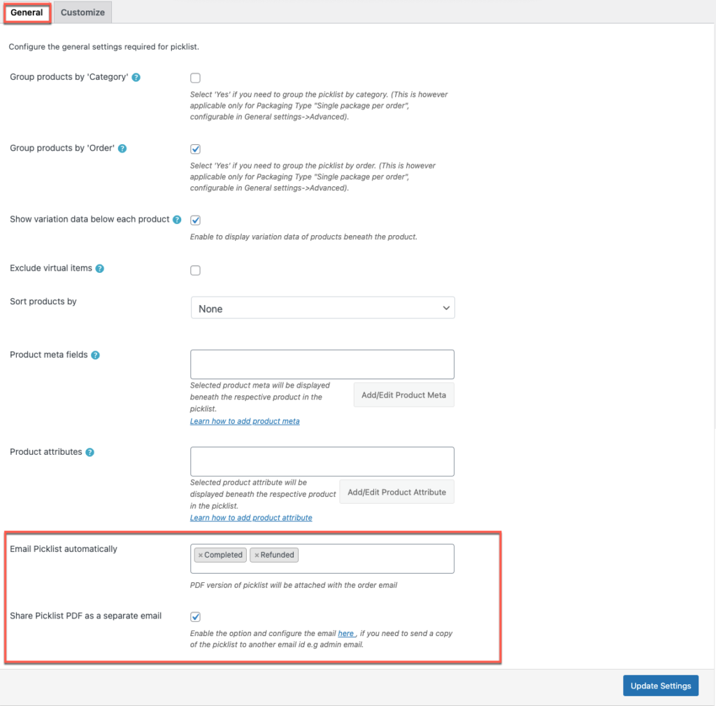 الإعدادات العامة لقوائم اختيار WooCommerce