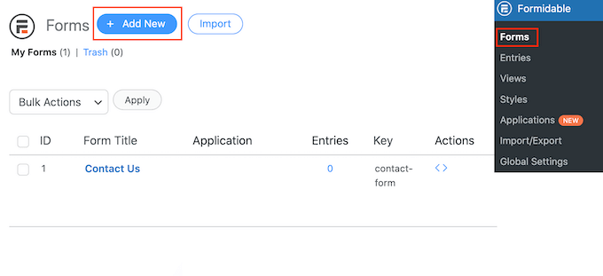 Créer un nouveau formulaire WordPress