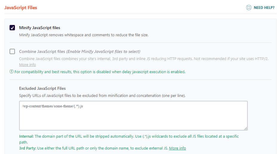 JavaScript optimizasyon sekmesi - WP Rocket
