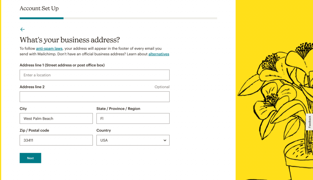 ที่อยู่ธุรกิจ Mailchimp