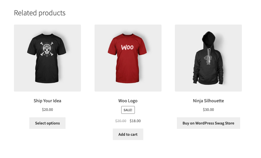 Contoh bidang produk terkait di halaman produk WooCommerce