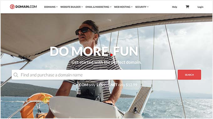 เว็บไซต์ Domain.com พร้อมแถบค้นหา