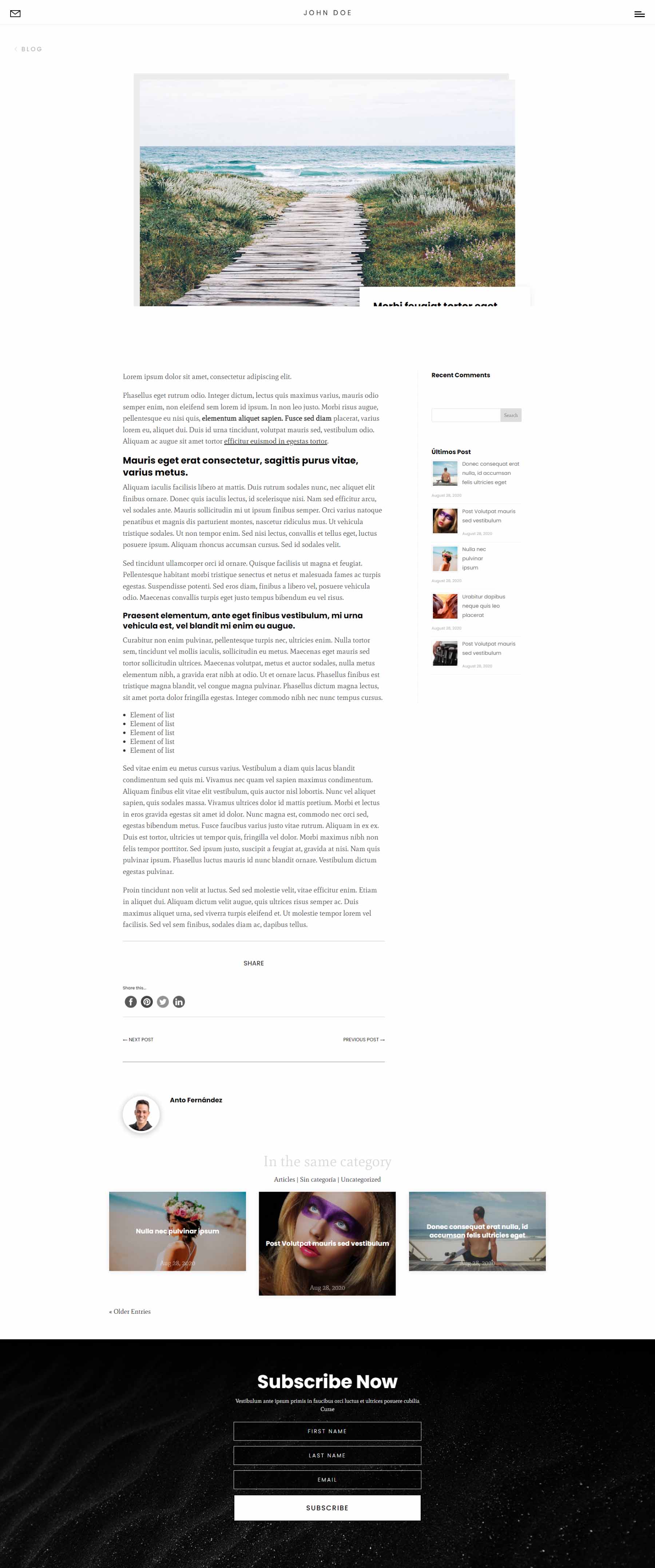 Postingan Blog Portofolio Fotografi Divi