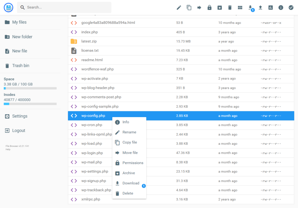 редактировать wp-config.php