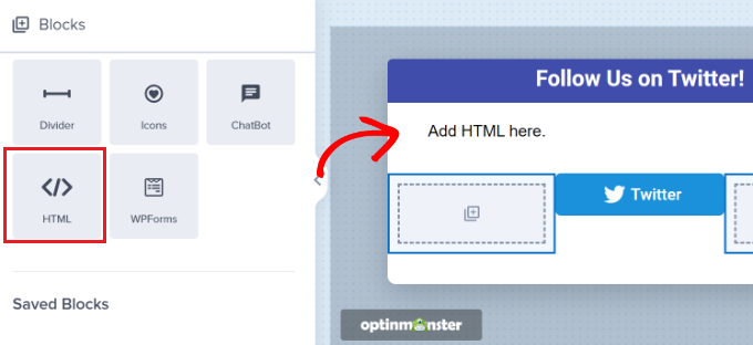 Adicionar um bloco HTML ao modelo