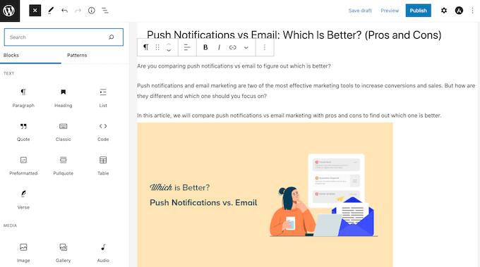 El editor de publicaciones de WordPress