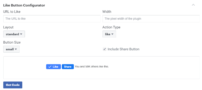 Wie Schaltflächeneinstellungen Get code from Facebook developer site