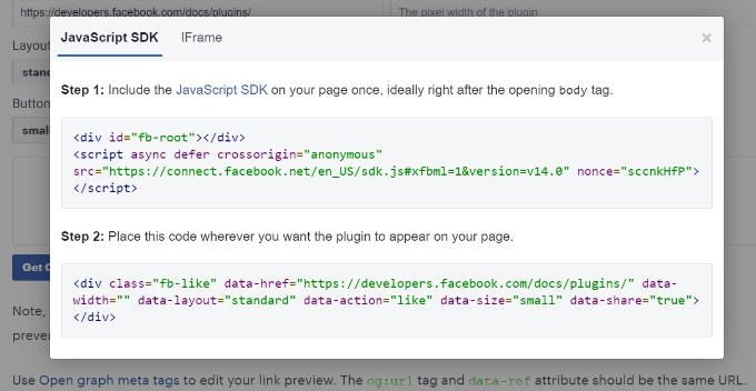Code-Generator für Facebook-Gefällt mir-Schaltflächen Copy the SDK code