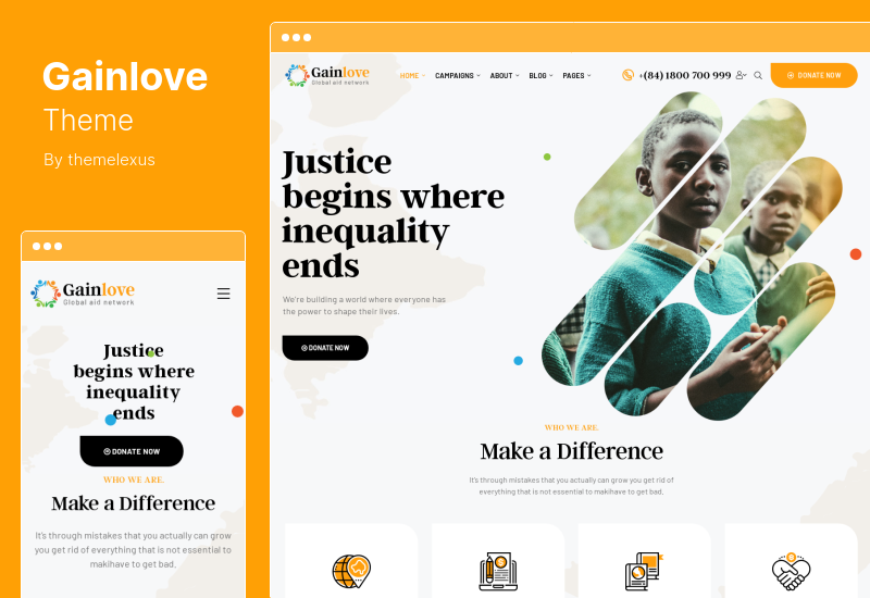 Gainlove テーマ - 非営利チャリティー WordPress テーマ