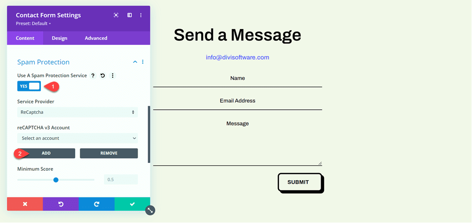 Pengaturan Formulir Kontak Divi ReCaptcha