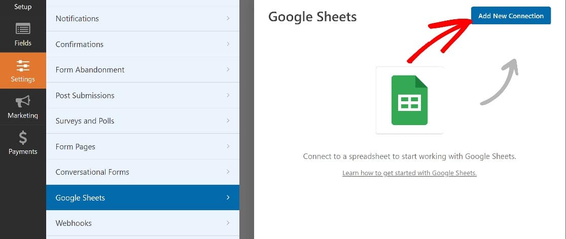 google sheets new connection